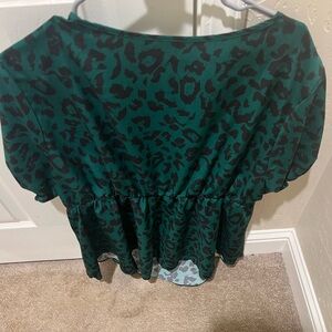 Green Leopard Print Women's Top